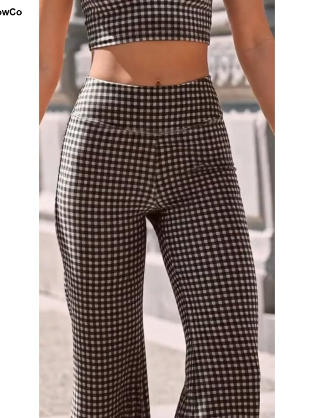 Wide Leg Gingham Yoga Pants High Waist Lounge Pants - Picture 5 of 5